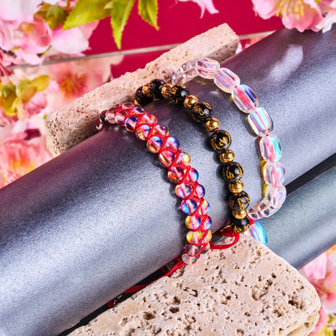 Amulette tibétaine | Bracelet Mantra Mini Obsidienne